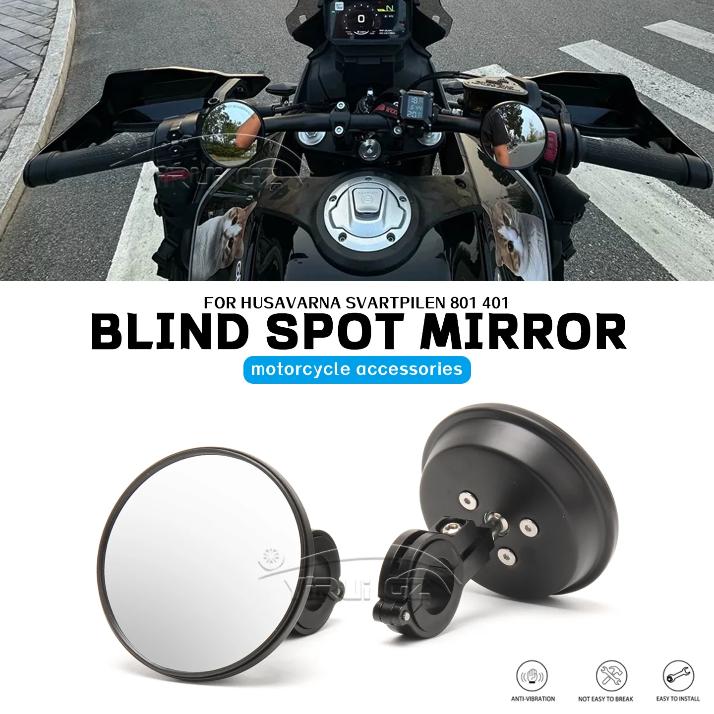 

Вспомогательный ретровизор для слепых зон мотоцикла для Husavarna Svartpilen801 401 Espelho Convexo Espelhos de grande angularpara 801 401