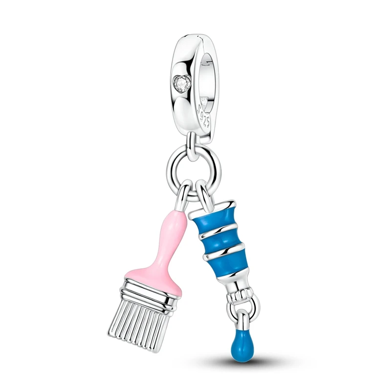 925 Sterling Silver Charm Pendant Pigment Brush Painting Art Universal Buckle Charm For Woman Fit Bracelet Necklace DIY Jewelry