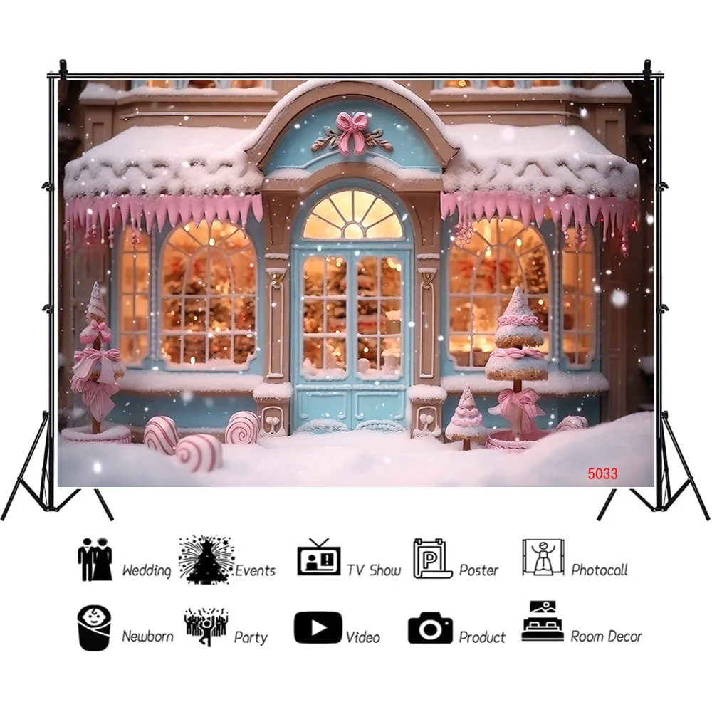 SHENGYONGBAO Christmas Day Fireplace Photography Backdrops New Year Candy Chimneys Store Ball Window Studio Background WW-61