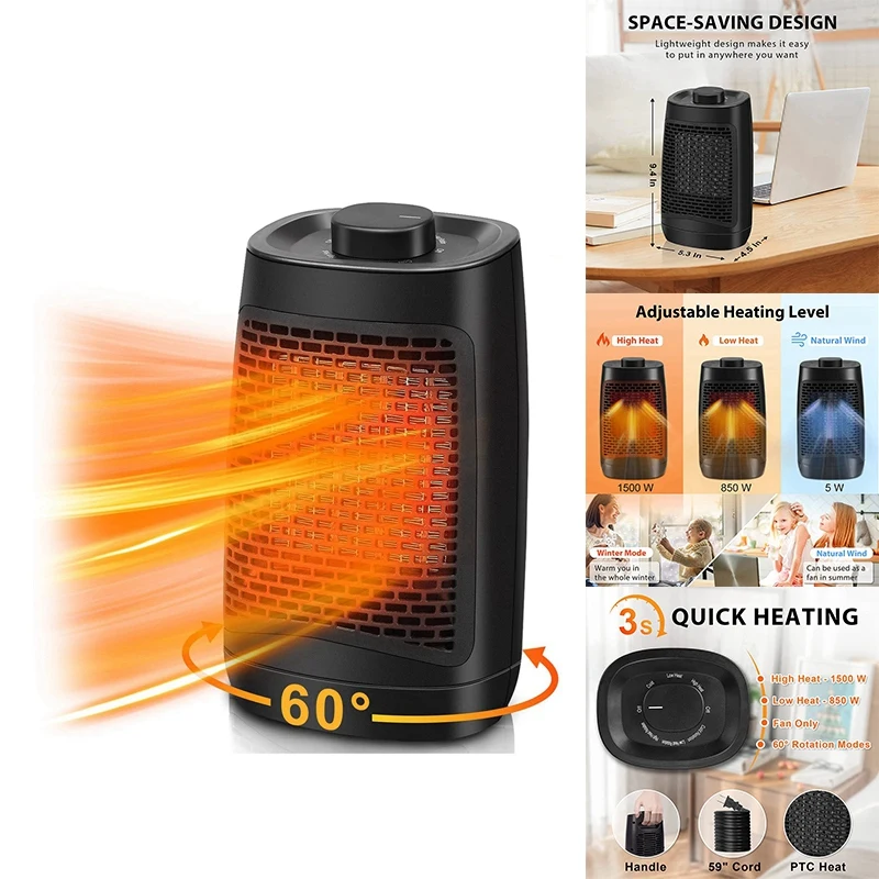 

Portable Space Heater, Electric Heater With Adjustable Thermostat, Tip-Over & Overheat Protection Space Heaters