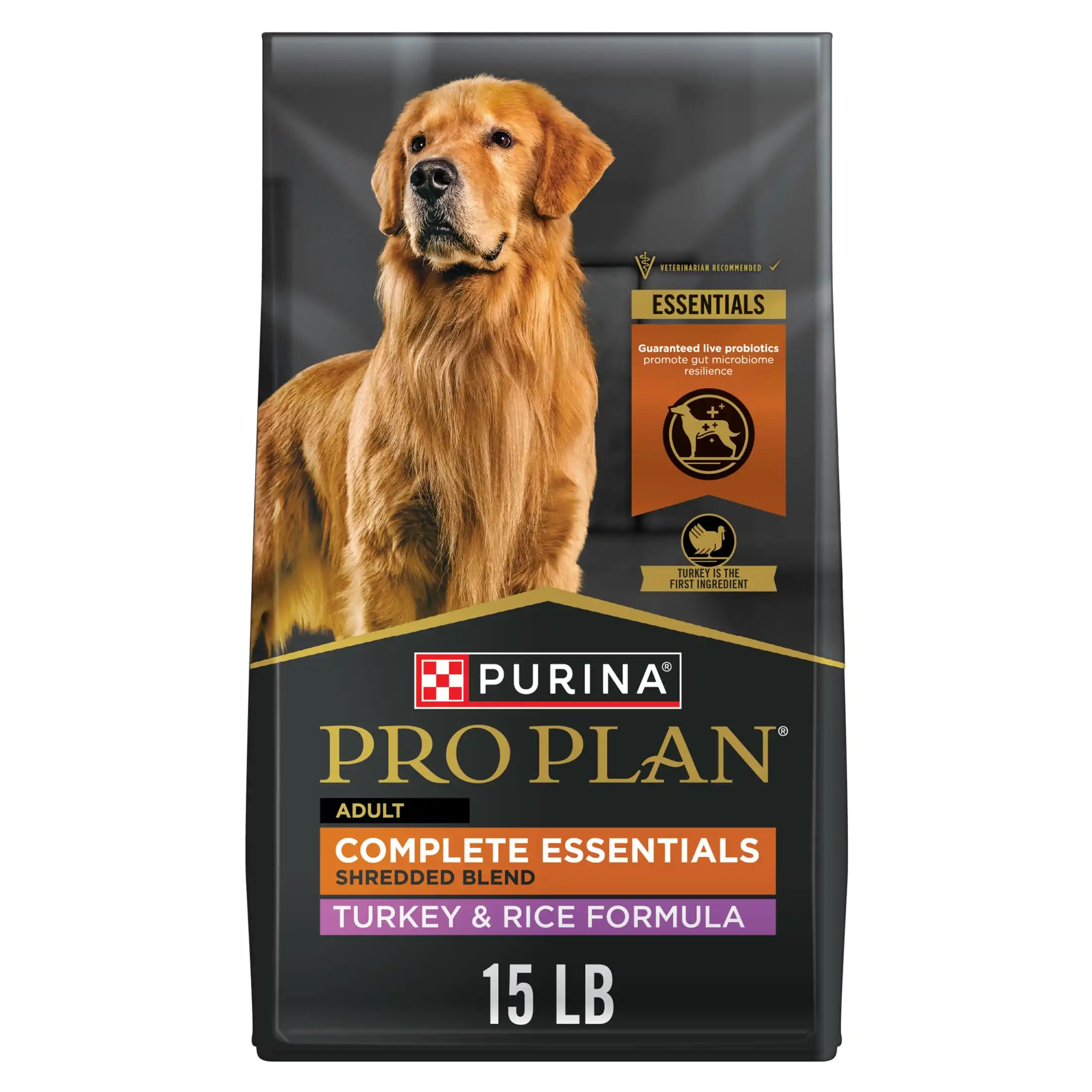 Complete Essentials, Adult Dry Dog Food, Turkey & Rice Formula with Probiotics, Shredded Blend, 15 lb Bag