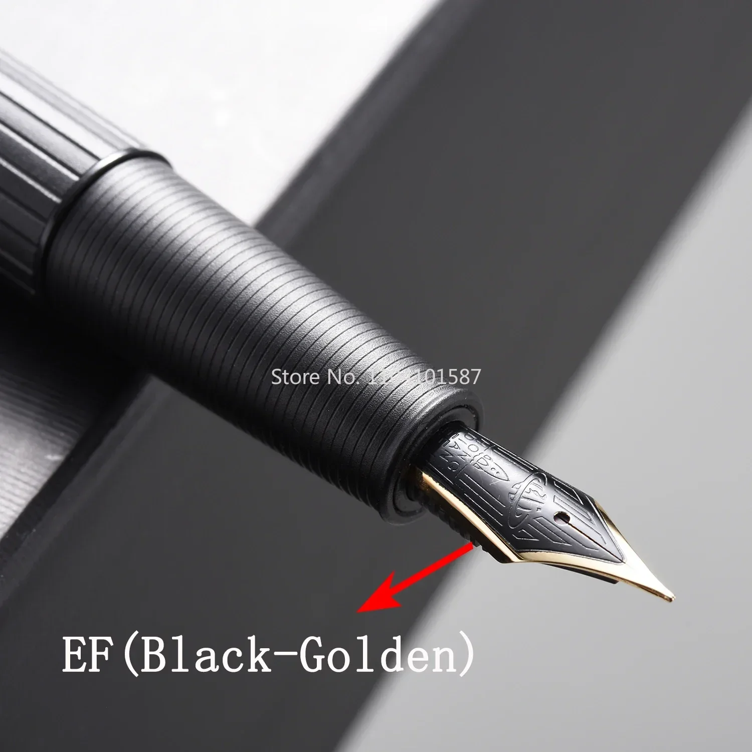 Hongdian A3 Metal Fountain Beautiful Black-golden Nib EF/F 0.4/0.5mm Size Straight Line Writing Ink Pen for Business Office