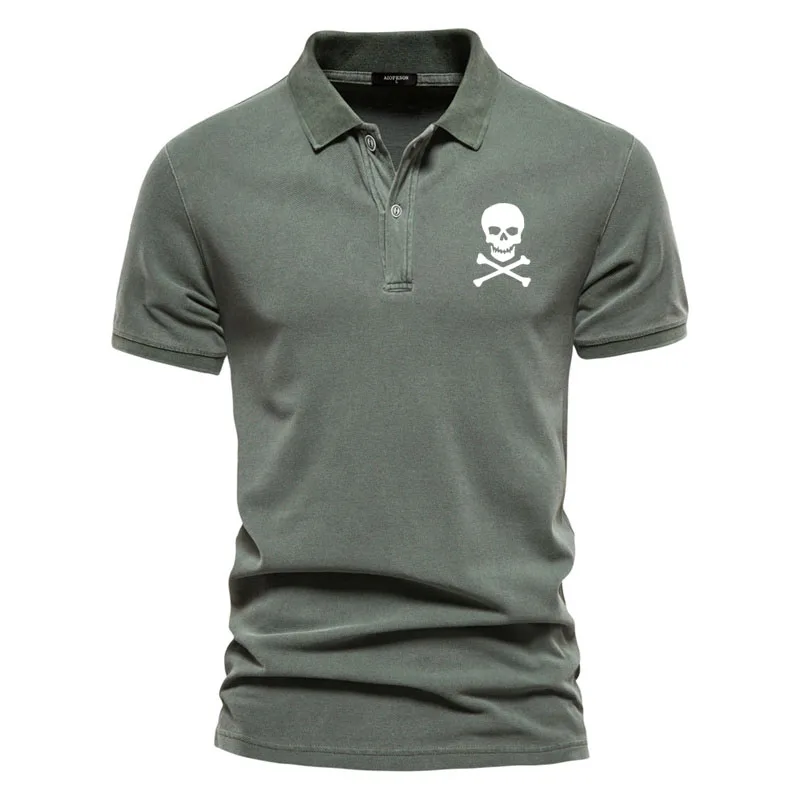 High end brand 100% Cotton Short Sleeve Polo Shirt Skull logo print Men\'s Lapel  summer  casual shirt luxury men\'s clothing