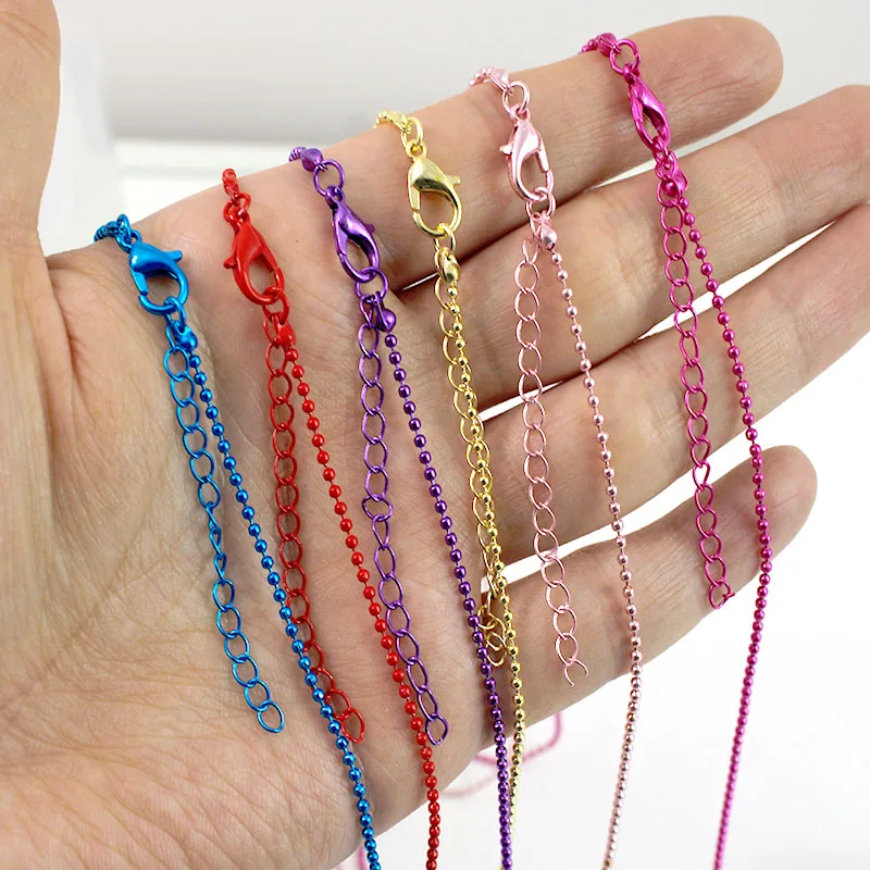 5Pcs 1.5mm 50cm+5cm Length Colorful Ball Bead Chains Necklace For Charms Pendants DIY Jewelry Making Accessories 17.7inch view 2