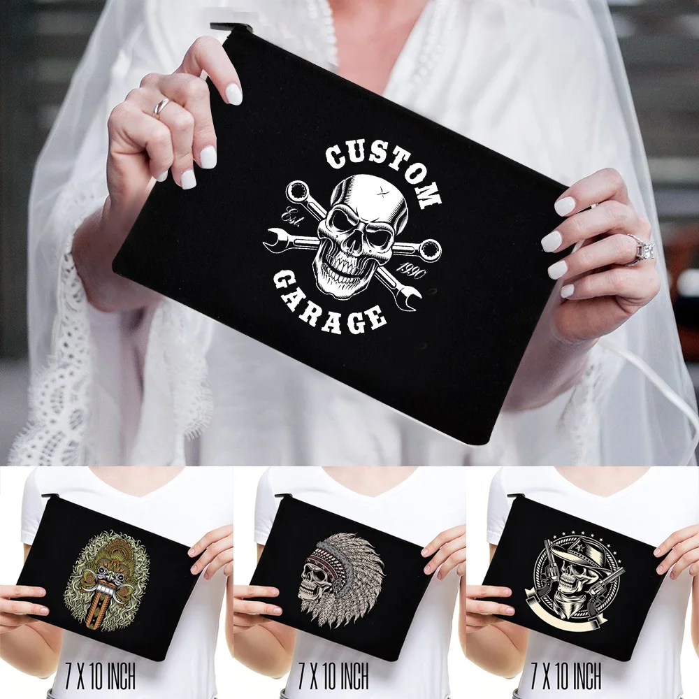 Cosmetic Bags Women Beach Holiday Travel Skull Pattern Zipper Makeup Bag Pouch Travel Toiletry Organizer Party Make Up Bag