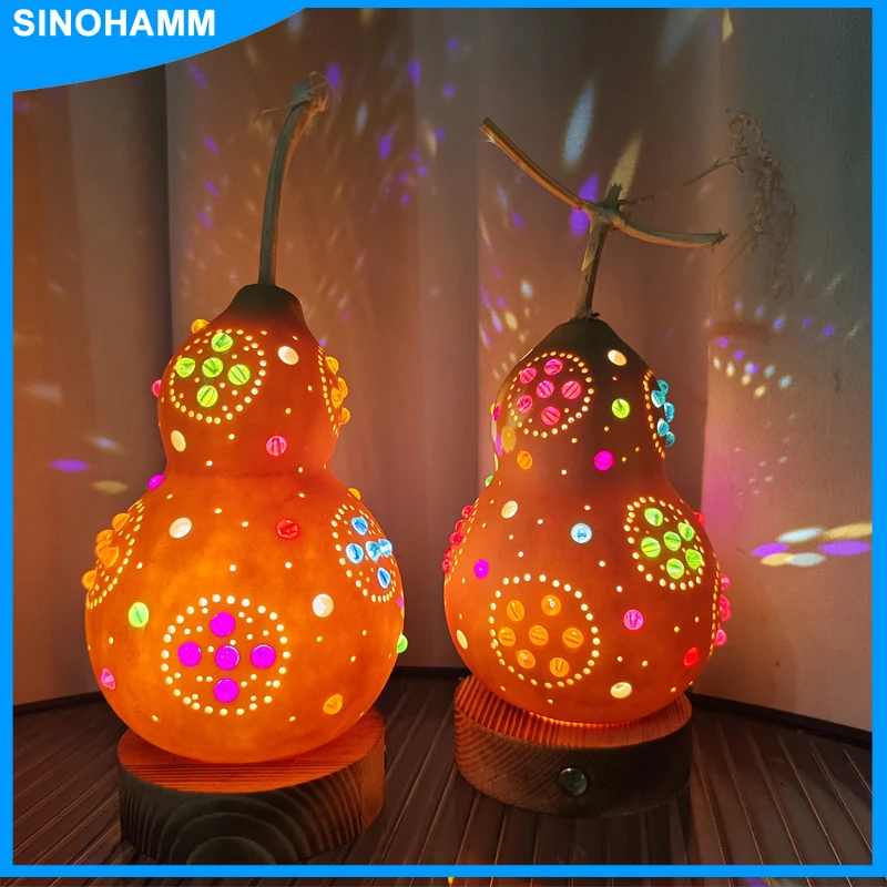 Arts and Craft Handmade Calabash/Guard Datura Colorful LED Night Light Rechargeable Indoor Bedroom Decorative Lamp Luxury Gift