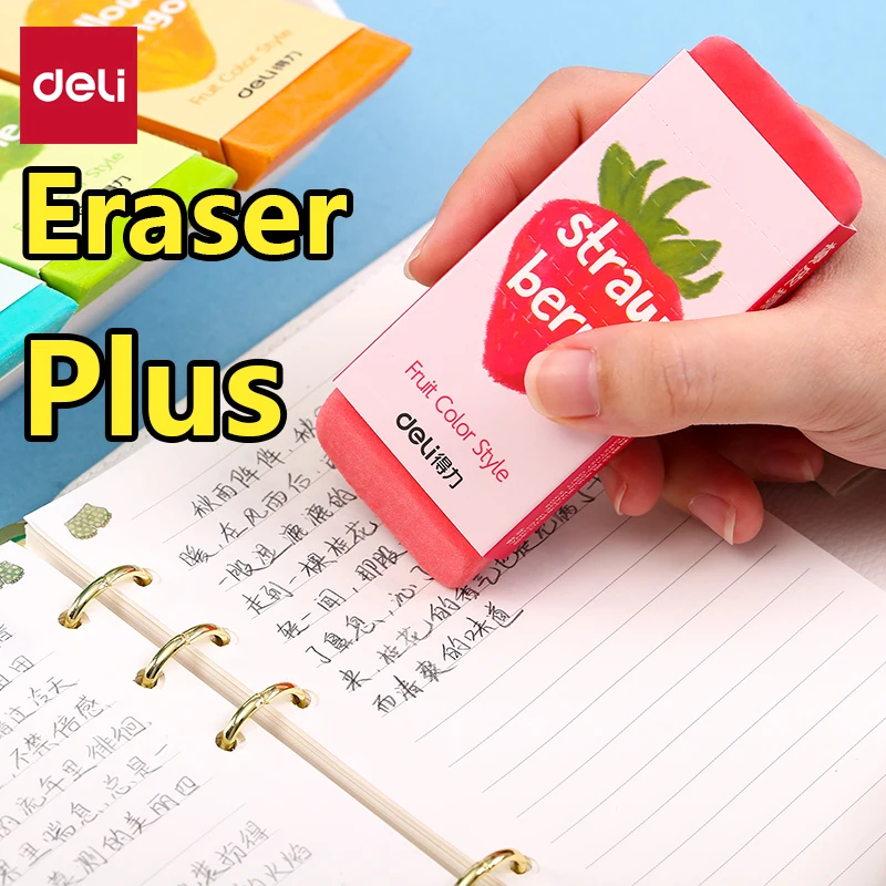 

Deli Kawaii Pencil Eraser Plus Correction Supplies Rectangle Pencil Big Rubber Writing School Supplies Stationery papelería