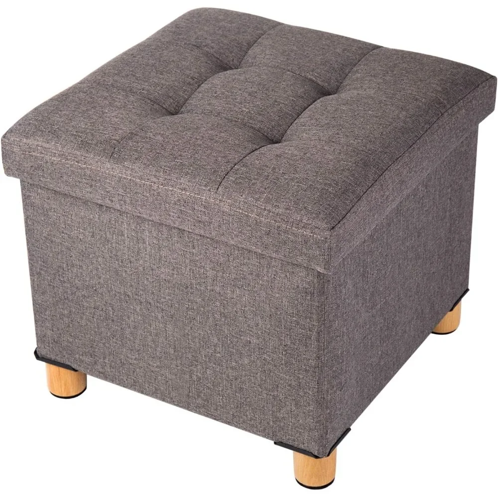 

Foldable Storage Ottoman Footrest and Seat Cube with Wooden Feet and Lid, Brown 15” x15” x14.7”