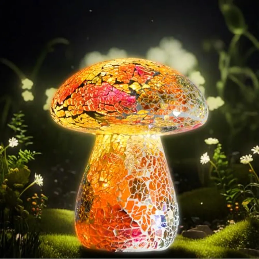 Mosaic Mushroom Garden Lights - Table Lamp Outdoor Decor Waterproof Night Light Lawn Decor Statue for Patio, Party, Yard
