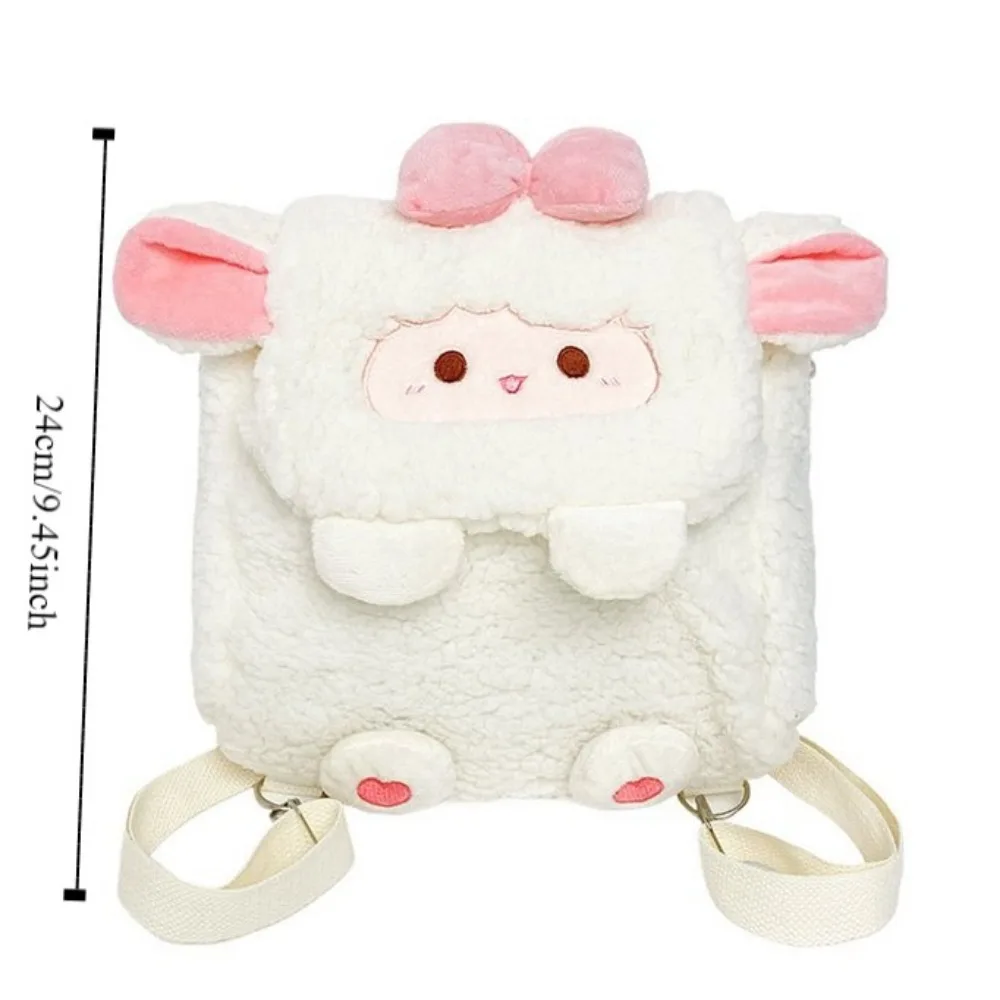 Casual Fluffy Cute Sheep Bag Soft Heart Plush Sheep Backpack Bow Kawaii Students