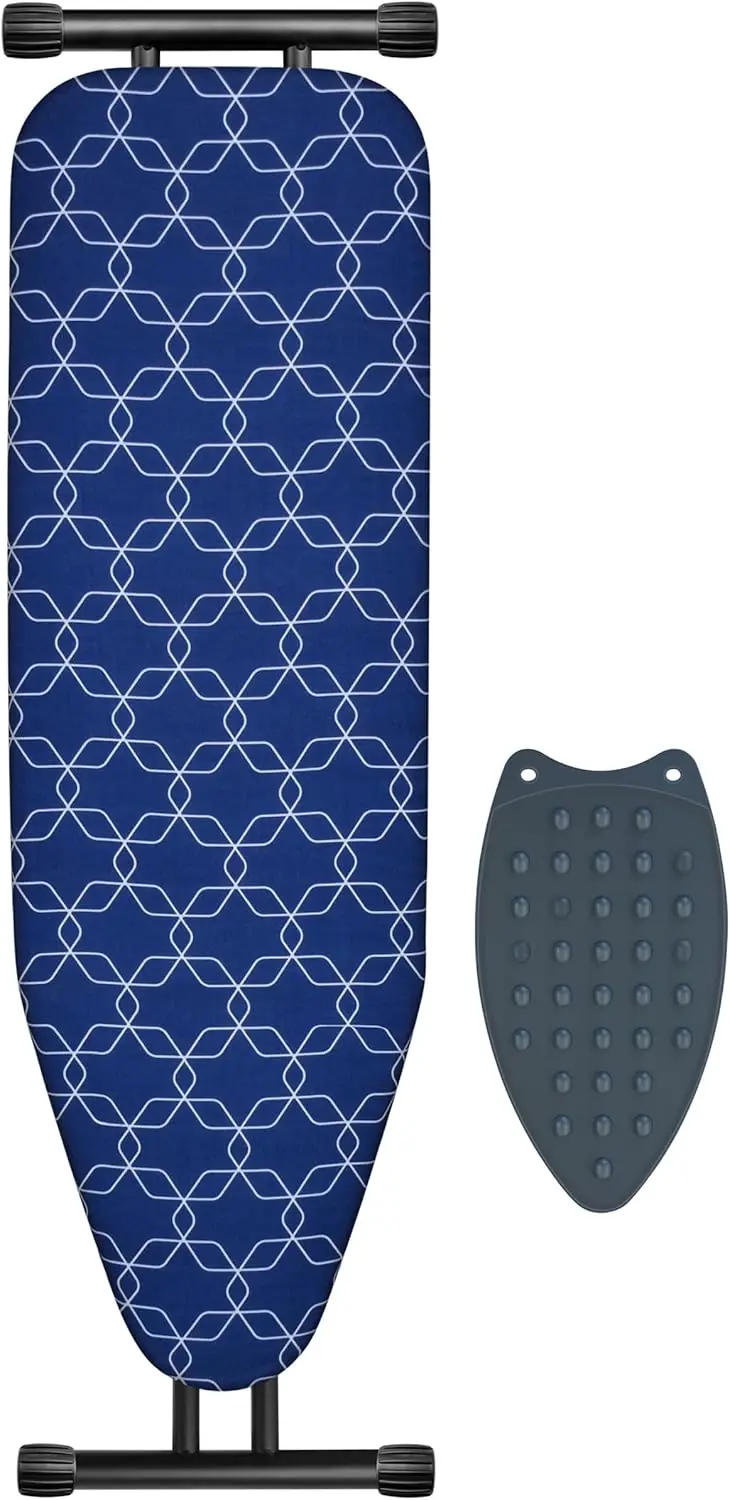 

Compact Folding Ironing Board, Extra Wide 43x13 Inch Surface with Thick Padding, Stable Steel Legs, Navy Blue Geometric Design
