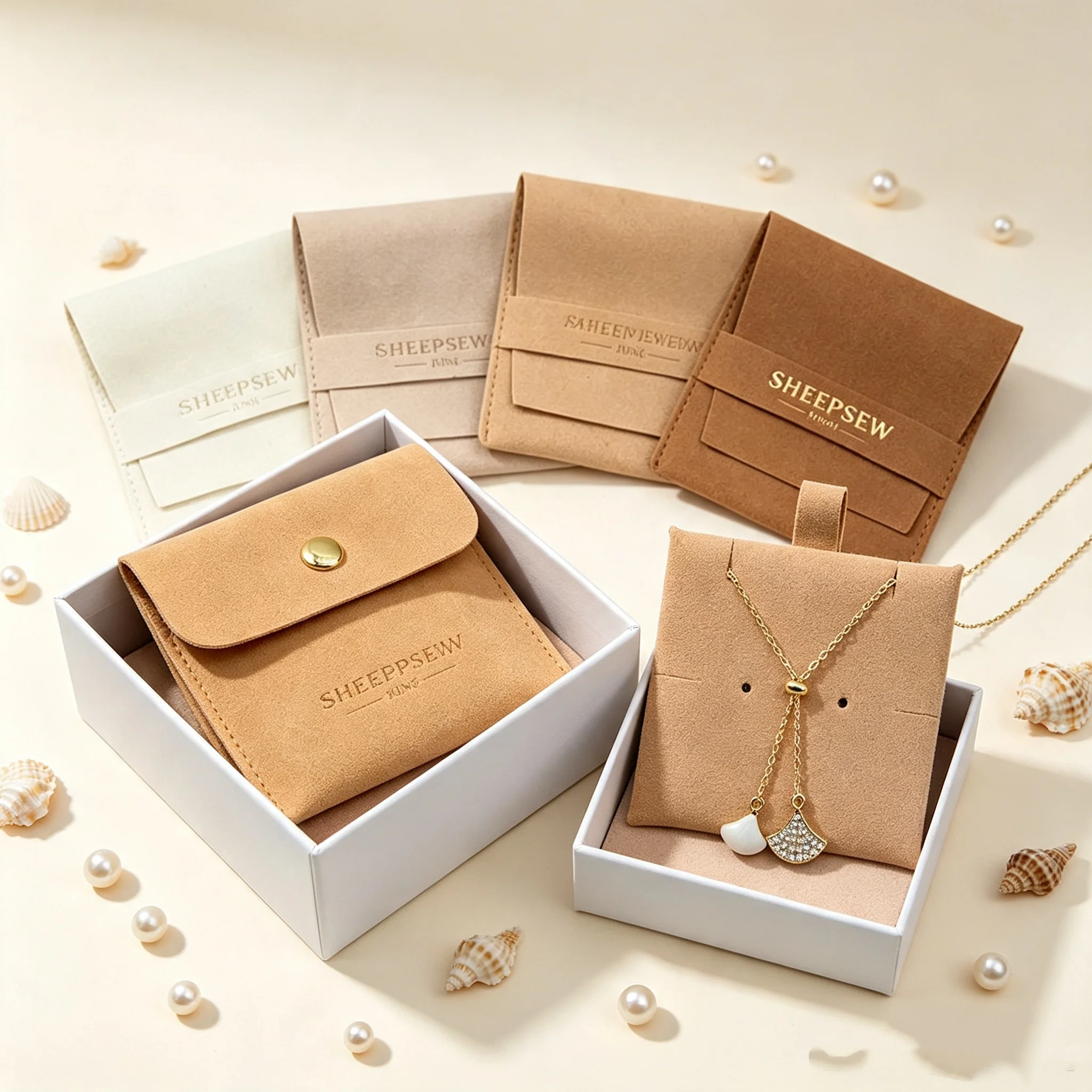 SheepSew Portable Travel Button Suede Jewelry Bag Custom Logo, Jewellery Pouch Gift Box With Insert Pad For Daily Carry Rings Ne