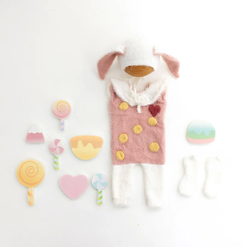 Conejo de peluche para recién nacido, ropa de fotografía para niños, piruleta, helado, accesorios de amor, accesorios de sesión de fotos de estudio para niña