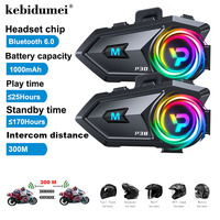 P30 Dual Mic Motorcycle Helmet Intercom Headset Wireless Hands-free Call Waterproof Music Player Speaker FM Radio Earphone