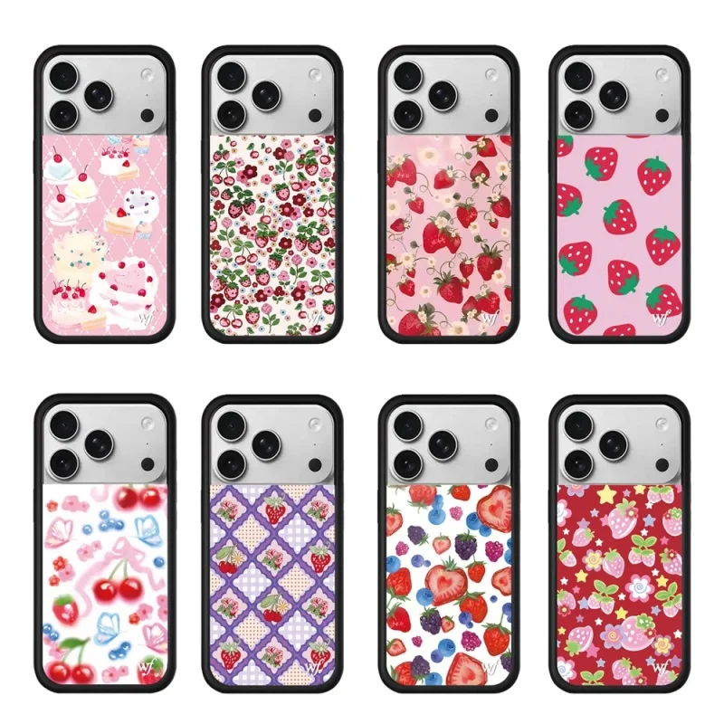 Funda de teléfono con diseño de flor silvestre, fruta dulce 3D, fresa y cereza, para iPhone 17, 12, 13, 14, 15 16Pro Max Plus, arándano, uva, wf ﻿