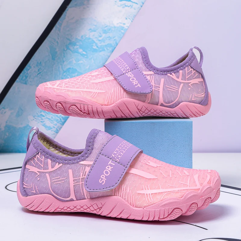 

Black Kids Barefoot Shoes Breathable Mesh Children Aqua Shoes Non Slip Hook Loop Lightweight Beach Swim Shoes for Girl Boy