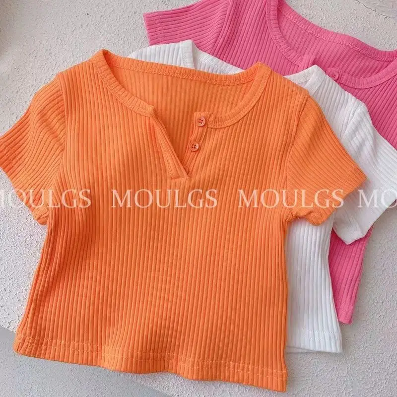 2024 Summer Girls Sweet Short Sleeve Thin Tee Candy Color