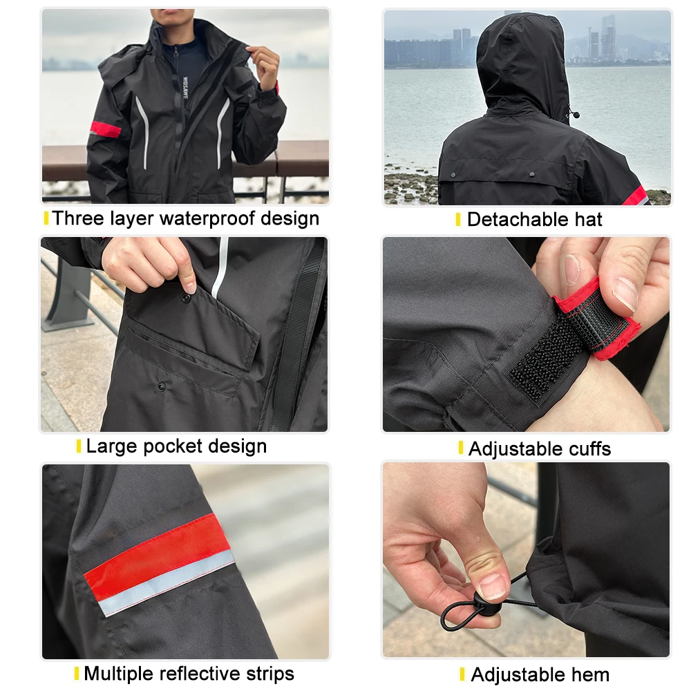WOSAWE Reflective Motorcycle Raincoat Unisex Raincoat Waterproof Motocross Suit Waterproof Motorcycle Jacket Hiking Coat