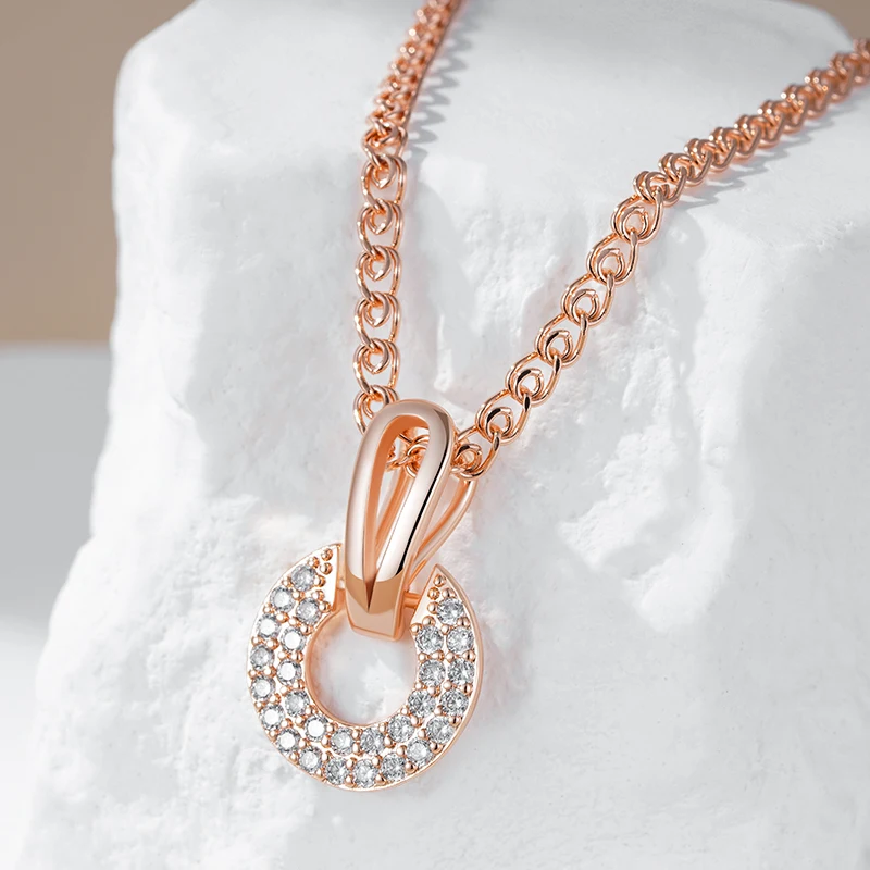 Kinel Luxury Full Shiny Natural Zircon Pendant Necklace for Women Unique Design 585 Rose Gold Color Bride Wedding Jewelry Gift