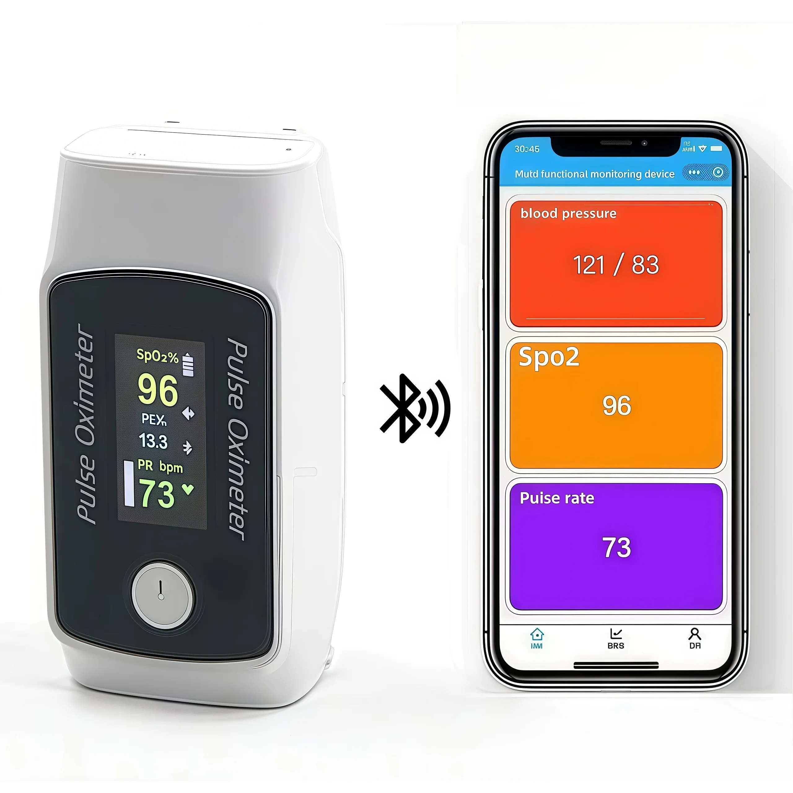 

Пульсоксиметр Bluetooth на кончике пальца с функцией контроля артериального давления, монитором сердечного ритма и насыщенности кислорода в крови.