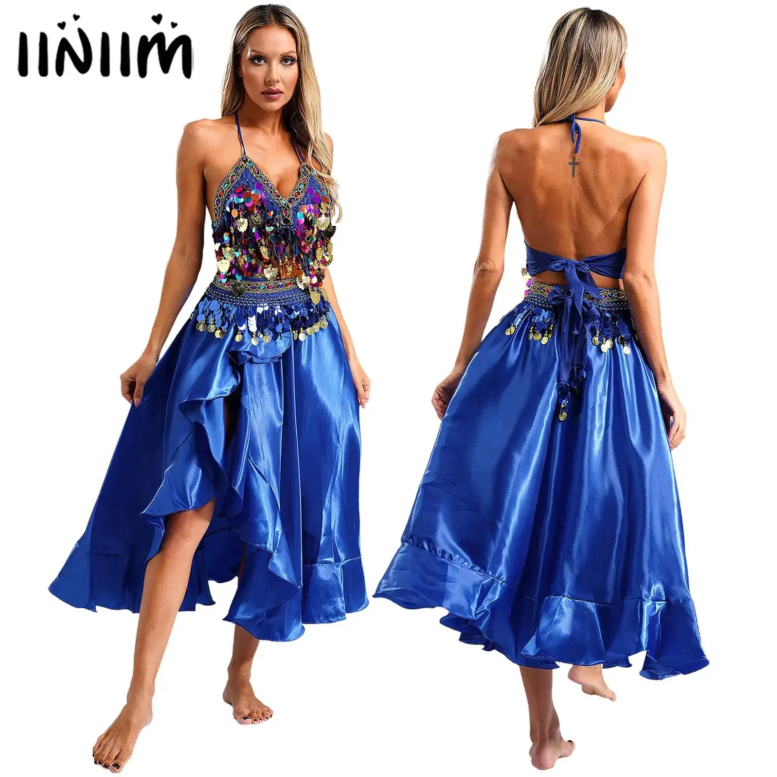 

3Pcs/Set Womens Oriental Dancewear Female Professional Latin Belly Dance Skirt Spanish/Mexican Dancing Performance Outfits