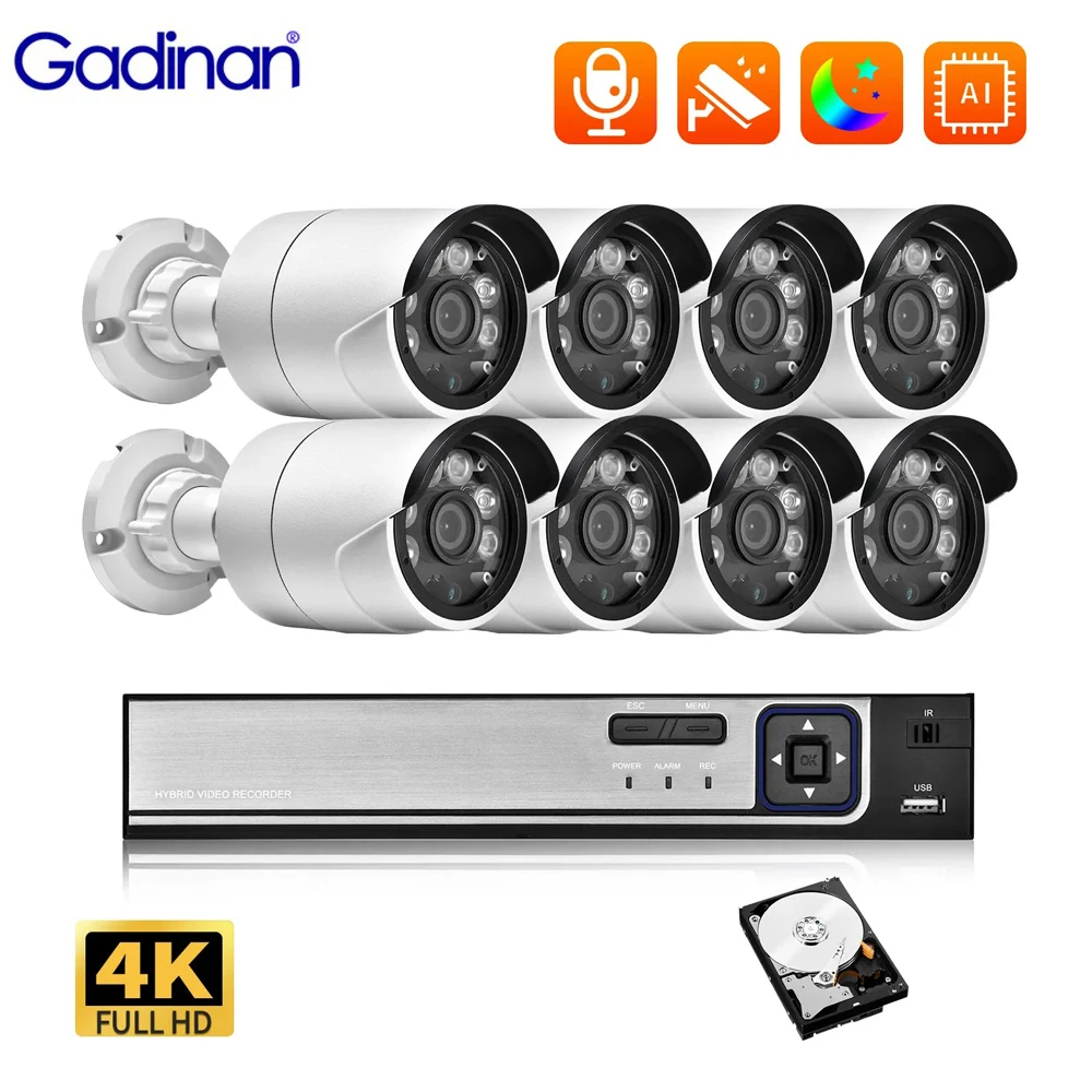 

Gadinan 8CH POE NVR CCTV System Motion Detection Outdoor Color Night Vision Video Surveillance Kit 4K 8MP HD Security Camera Set