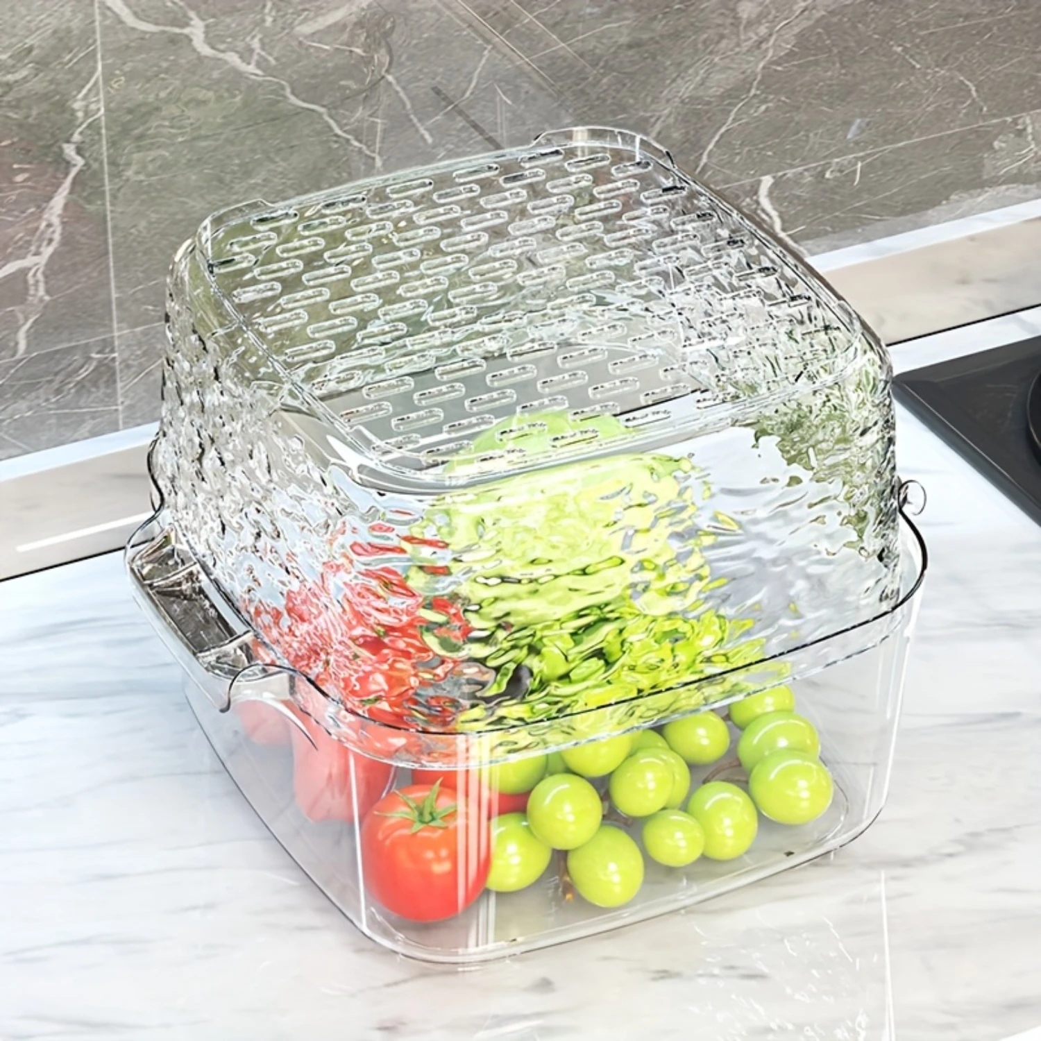 Kitchen Double-Layer Draining Basket | Transparent Vegetable Washing Basin | Rice & Fruit Storage Solution | Convenient and Spac