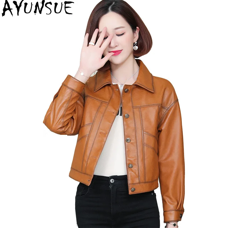 AYUNSUE veste en cuir véritable femmes 2025 huile cire moto vestes femmes manteau printemps automne vêtements nouveau dans manteaux Jaqueta De Couro