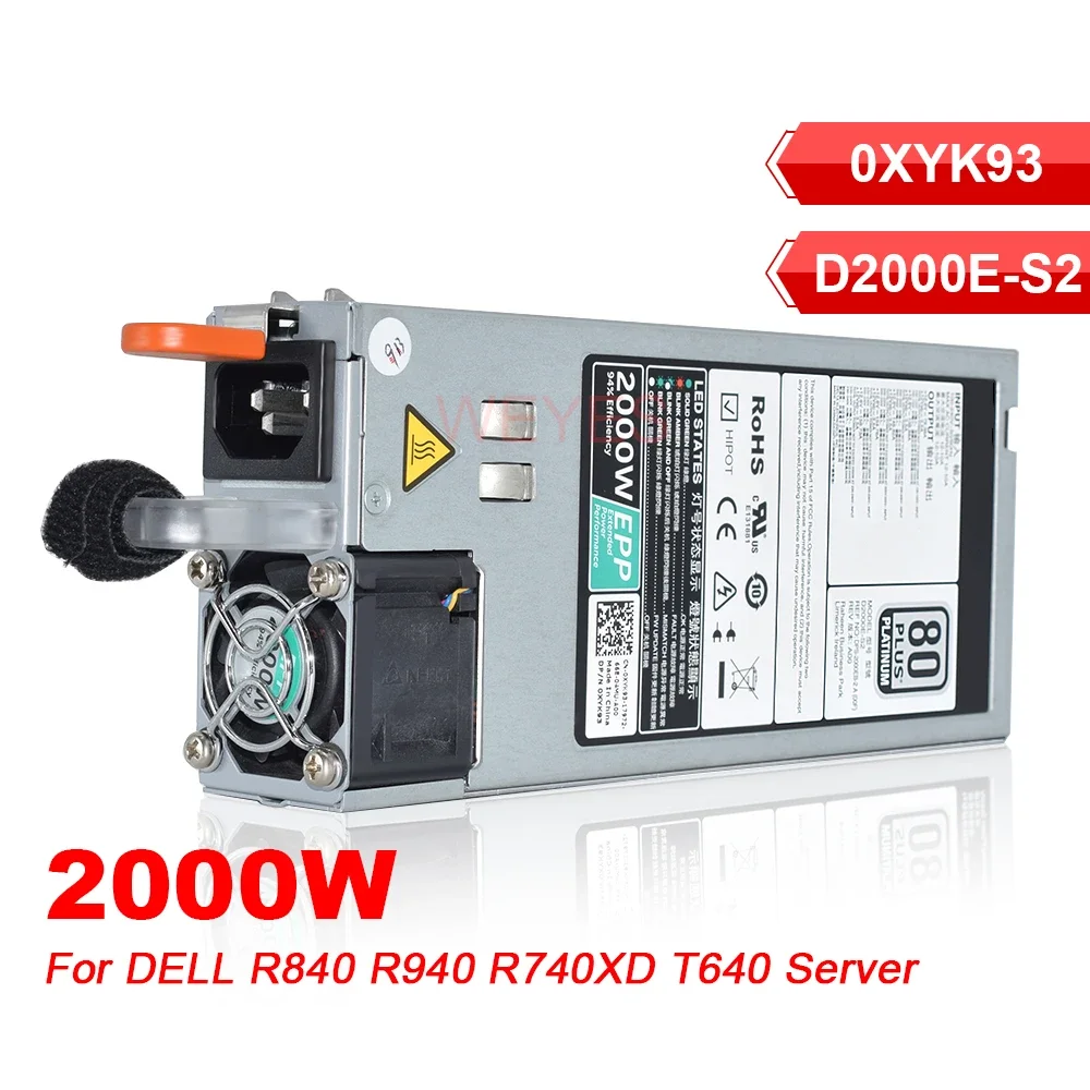Fonte de Alimentação de Comutação Psu 2000w D2000e-s2 0xyk93 Xyk93 Dell R840 R940 R740xd T640 Servidor Epp Comutação Dps2000eb-2 a Bem Testado