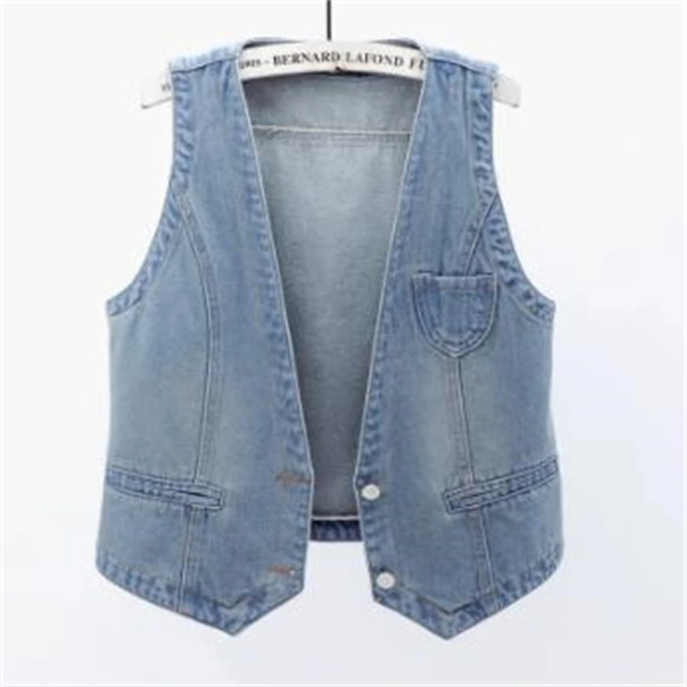 

Spring Autumn Clothes Sleeveless Short Jeans Waistcoats Single-breasted Hot Sale Casual Female Tops Women Denim Vest Jacket 6XL