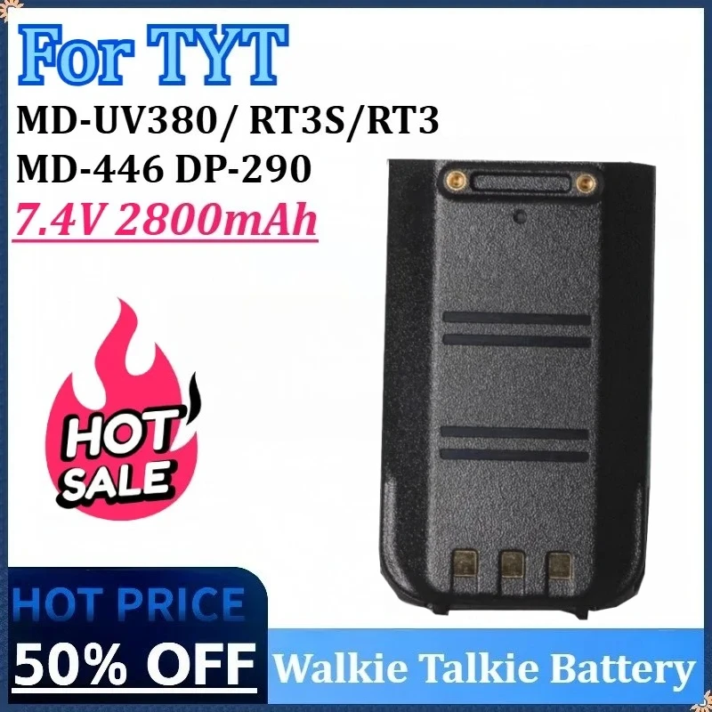 

7.4V 2800mAh Walkie Talkie Battery for TYT MD-UV380 RT3S Thickened Type-C Charging Compatible with RT3 DP-290 MD-446 Radio