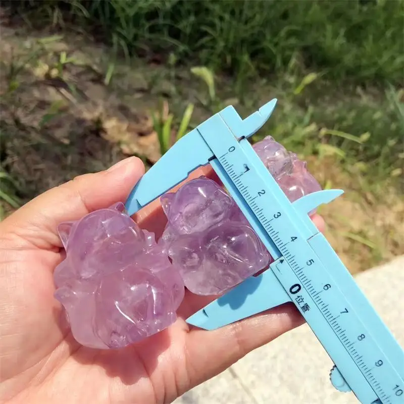 Natural Amethyst Nine-tailed Fox Fairy Carving Cartoon Stones Healing Polished Mineral Ornaments HomeDecoration 1PCS