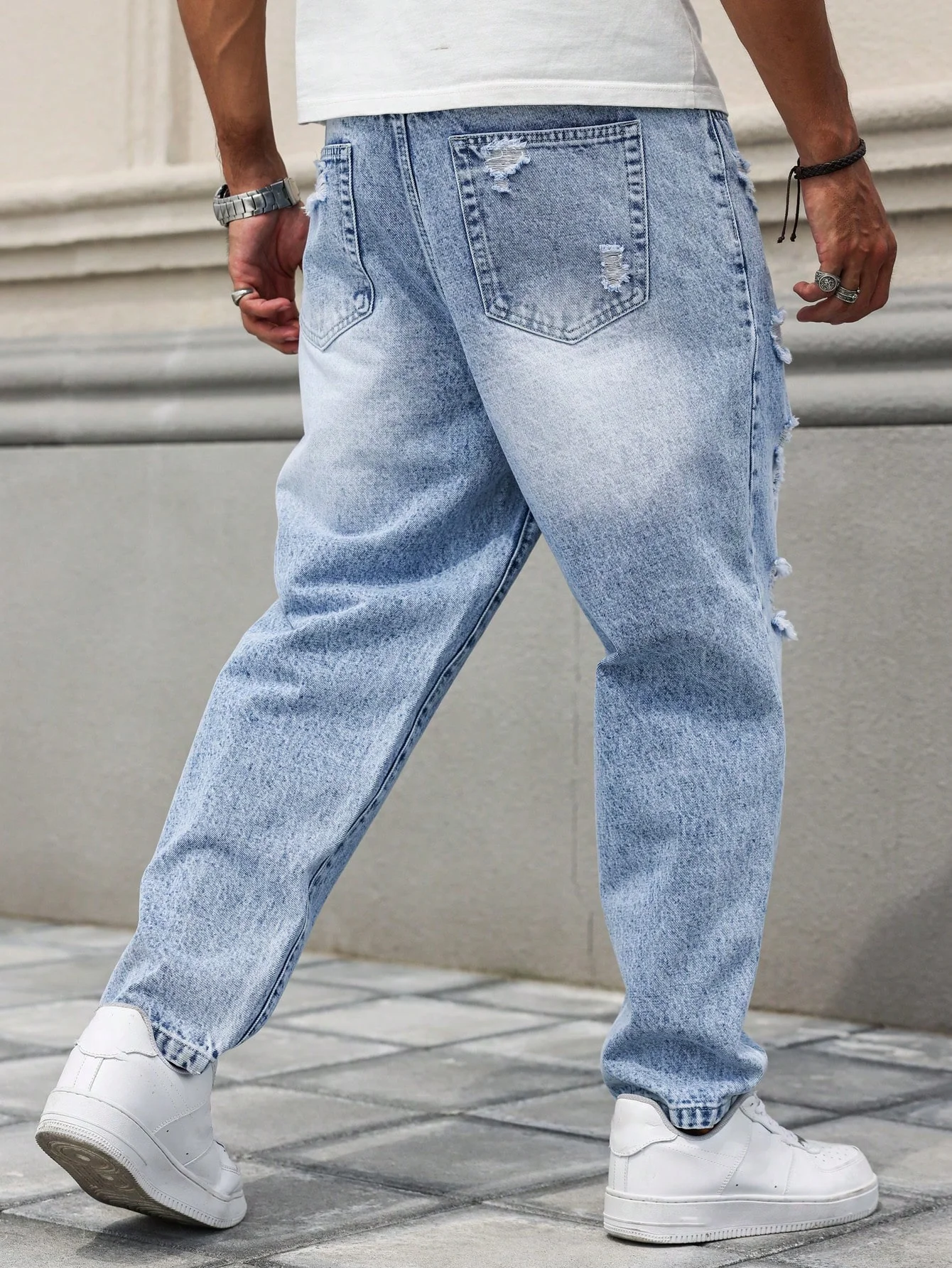 High-Street Men's Slim-Fit Distressed Jeans, Versatile And Stylish Men's Pants, Washed And Distressed Design, All Seasons
