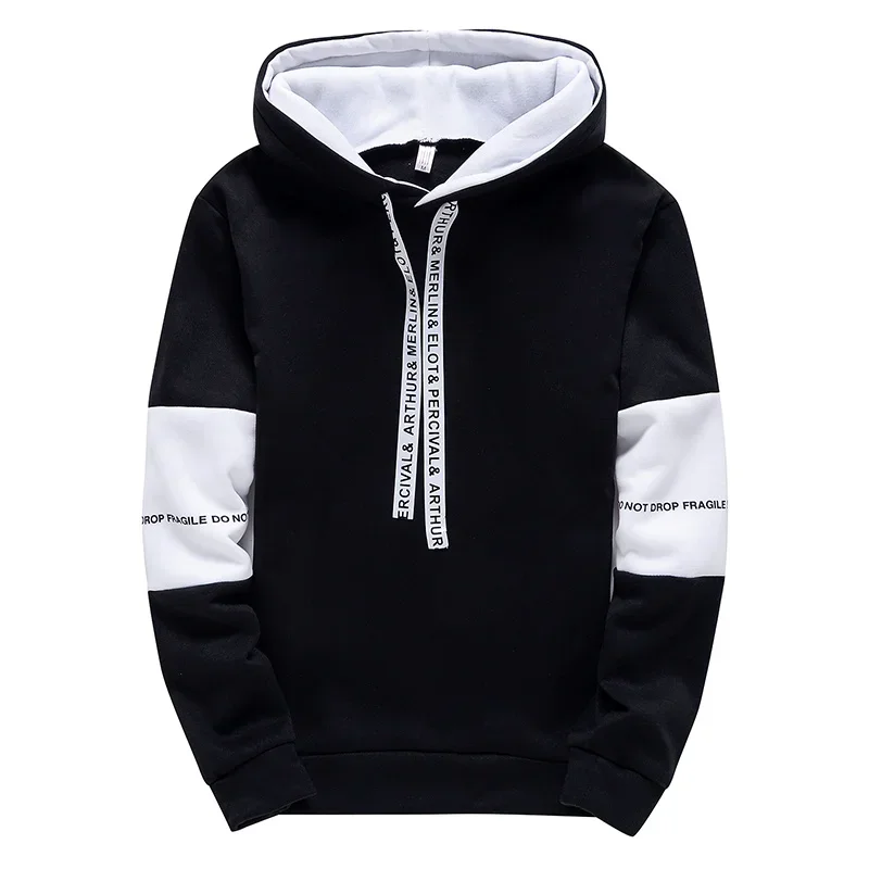 Mens Hooded Sweatshirt Casual Pullover Sweatpants Black White Daily Commuting Home Party Clothing Street Versatile Tops Trousers