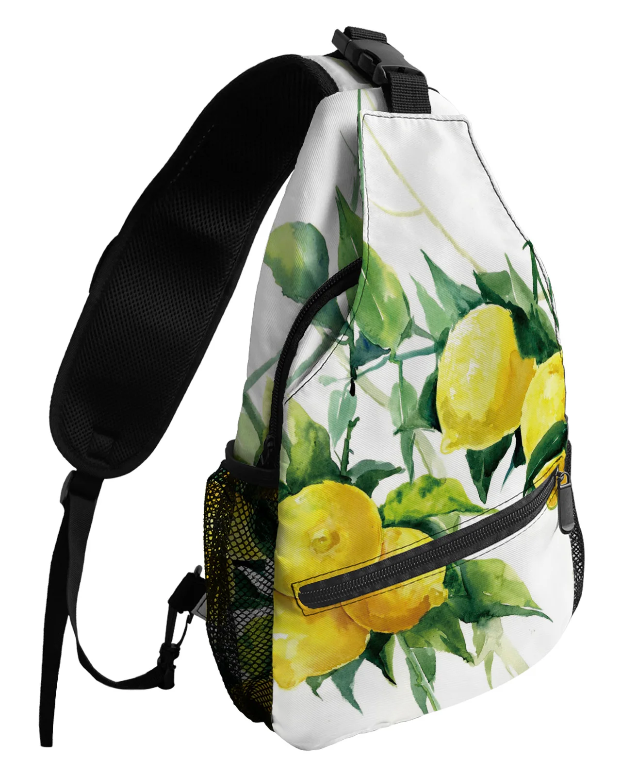 Lemon Watercolor Leaves Chest Bags for Women Men Waterproof Shoulder Bag Outdoor Travel Sport Crossbody Bag