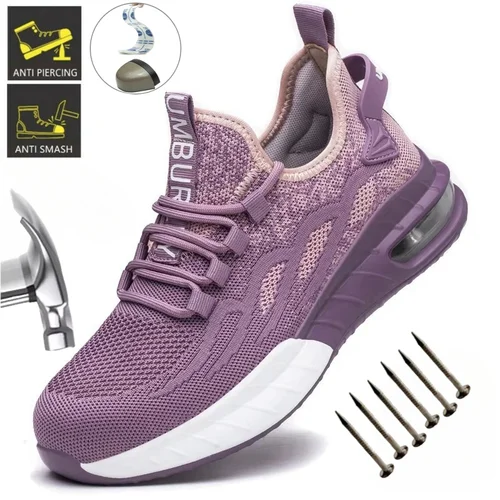 Zapatos de seguridad para mujer, botas de seguridad para el trabajo, transpirables, con punta de acero, a prueba de perforaciones, zapatillas deportivas para trabajo, botas tácticas de construcción