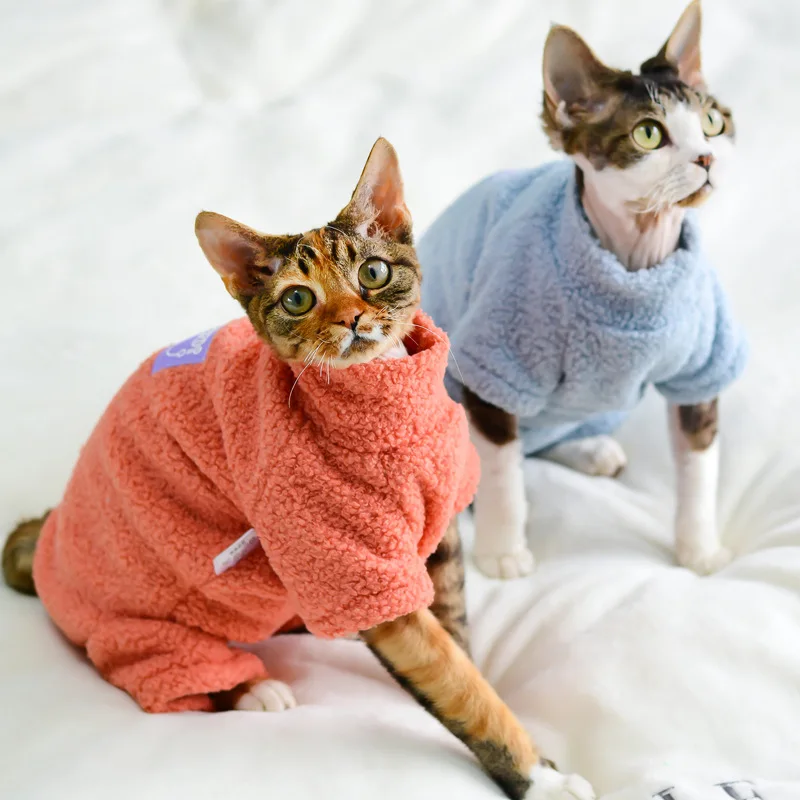 Devon Hairless Cat Clothes Autumn and Winter Warm and Fleece Four-legged Clothes Pet Kitten Clothes To Protect The Belly