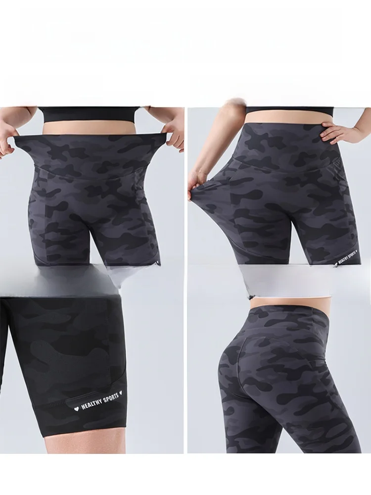 سراويل يوجا عالية الخصر للسيدات مقاس كبير مطبوع عليها جلد السفن بطول خمسة أرباع رفيعة وقابلة للتمدد ومريحة للتحكم في البطن...