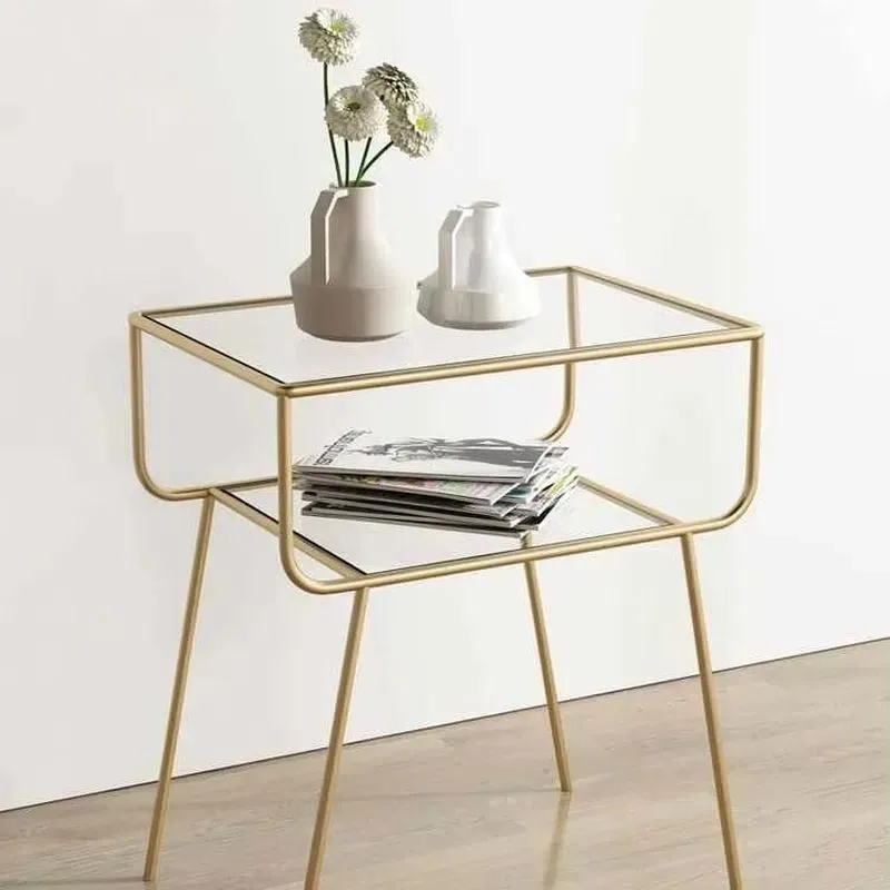 Nordic Modern Light Luxury Tempered Glass Mini Side Table Gold Mirror Stylish Simple Bedside Coffee Table
