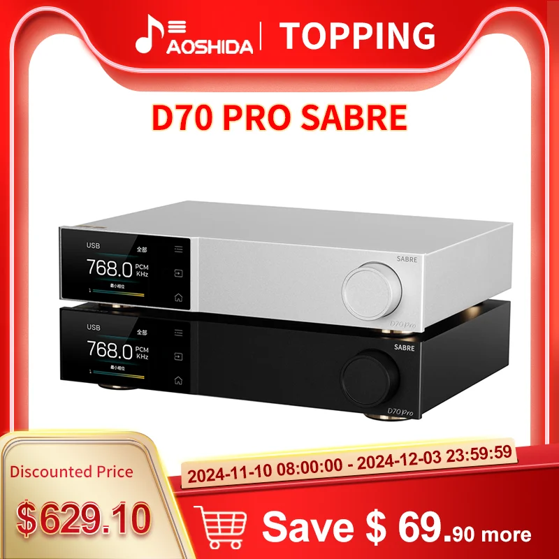 TOPPING D70 Pro SABRE HIFI DAC ES9039SPRO XMOS XU316 USB optic coaxia Bluetooth 5.1 input Desktop Decoder RCA balance XLR output