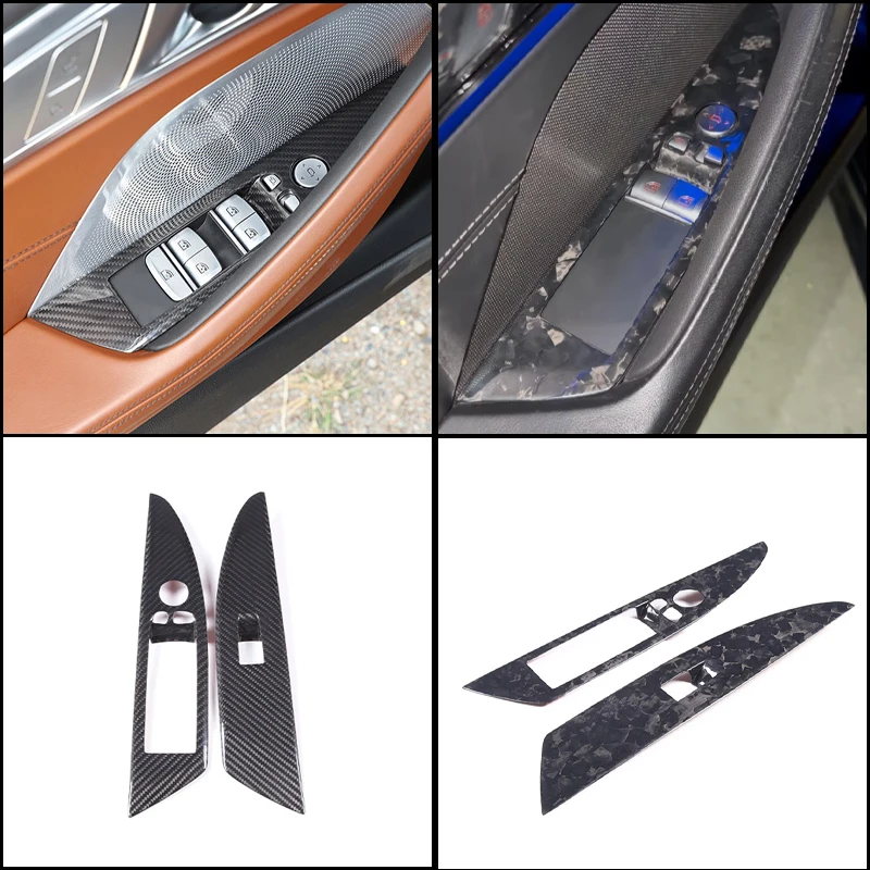 Real Dry Carbon Fiber Window Button Trim For BMW 8 Series Convertible G14 2019-2022 LHD Door Switch Cover 2Pcs