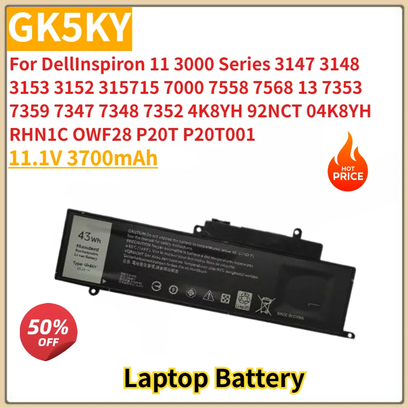 

New High Quality Laptop Battery GK5KY 11.1V 3700mAh for Dell Inspiron 11 3000 Series 15 7000 7558 7568 13 7353 7359 7347 7348