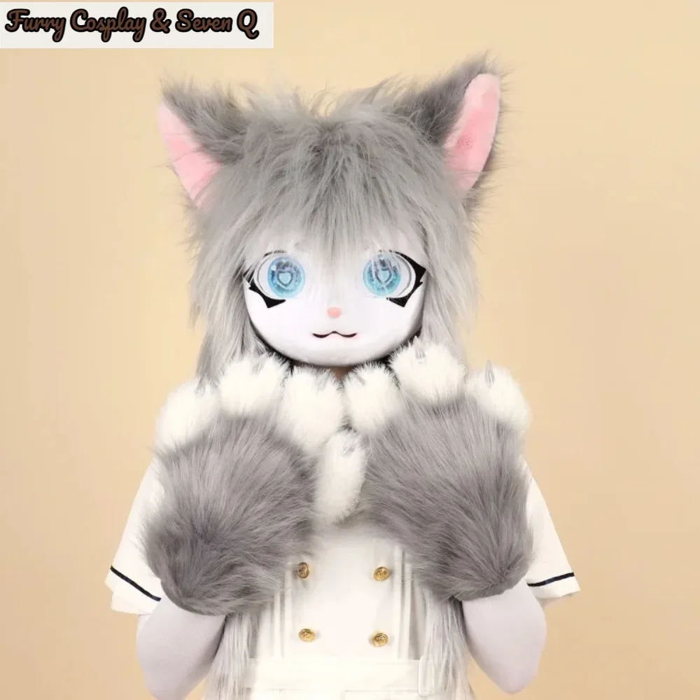 Cute Headset Furry Kig Cosplay Mask Paw Head Base Comiket Furry Fursuit Kigurumi Animal Cat Rabbit Doll Beast Costume Gift