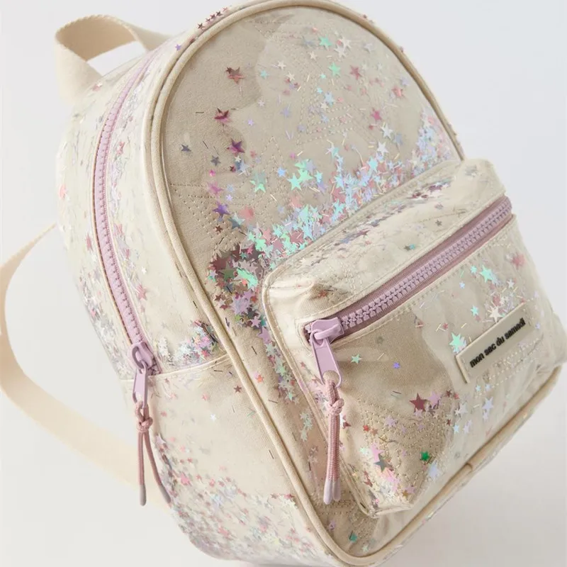 New off-white star sequin transparent backpack for children