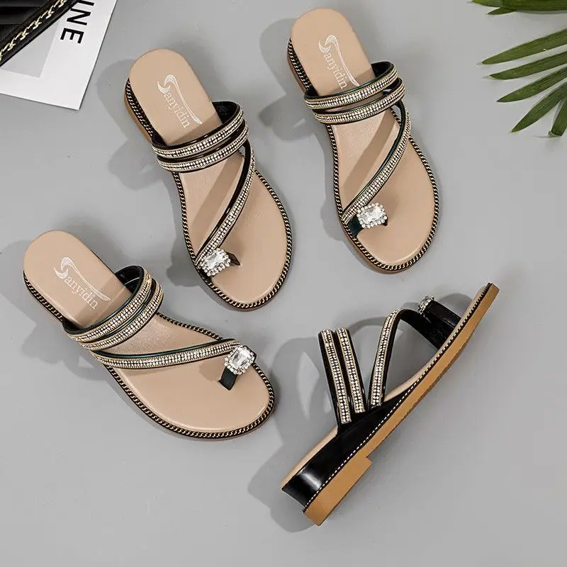 Sandals Rubber Slides Crystals Outside Rhenstone Woman Slippers Jewels Flip Flops Shoes for Women Pvc Natural Skin on Promotion