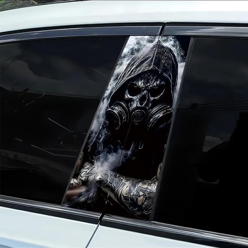 

2 наклейки на B-стойку автомобиля, защитная пленка из гладкого материала с изображением черепа, устойчивая к царапинам.