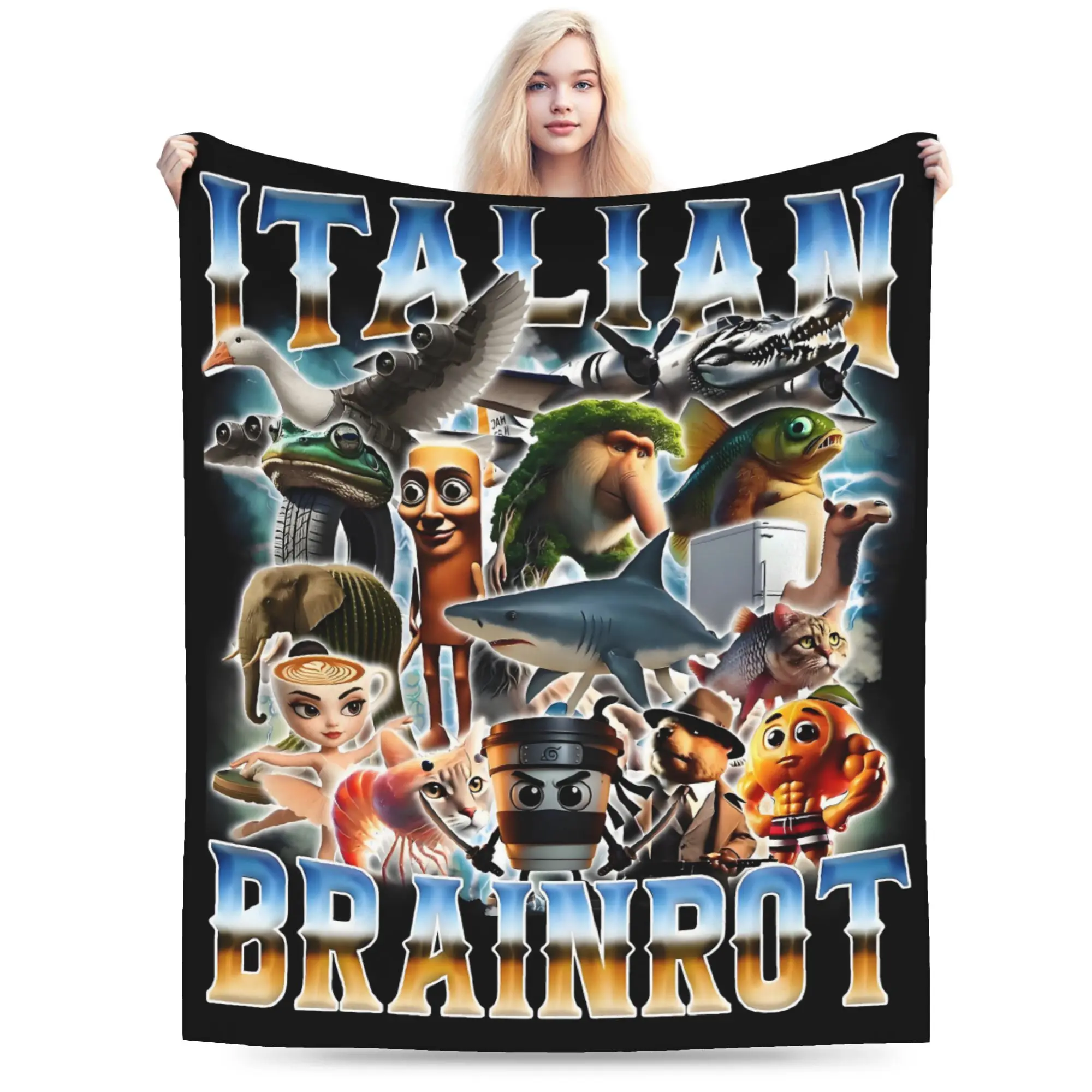 Custom Brainrot Meme Blanket 3D Print Soft Flannel Fleece Warm Funny Chaos  Throw Blankets for Car Bed Sofa Bedspreads