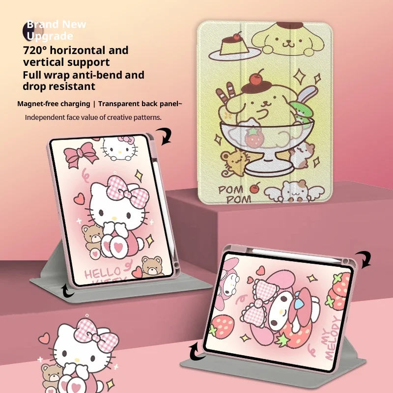 MINISO Hello Kitty Untuk Casing iPad 2025 ipad A16 11in Generasi ke-10 11 Tablet Cover Air 3 4 5 M2 M3 Pro 4 5 6 M4 A17 Pelindung