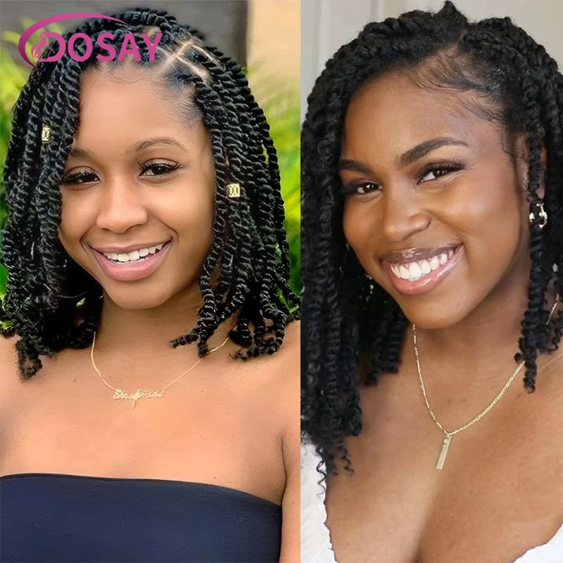 Dosay 12" Synthetic Spring Twist Braids Braided Wigs Bob Braid Wig Goddess Curly Hair Wigs Short Black For Black Women Durable