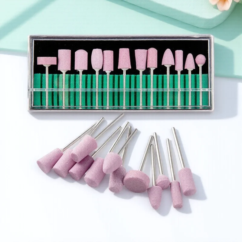 12-delige set elektrische manicure quartz nagelboren polijstkopsnijders roze pedicure frezenvijlen